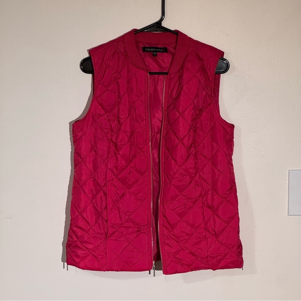 Colleen Lopez Vibrant Hot Pink Bomber Vest Jacket | Size Small